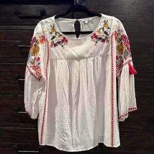 JODIFL White Blouse with Multicolor Floral Embroidery